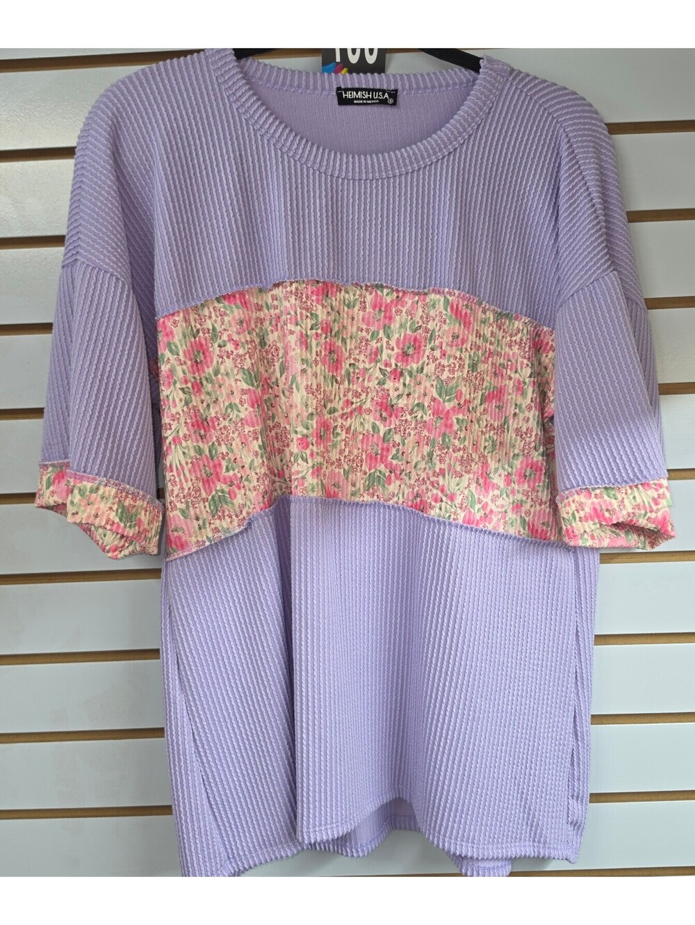 357A. Heimish purple floral ribbed top